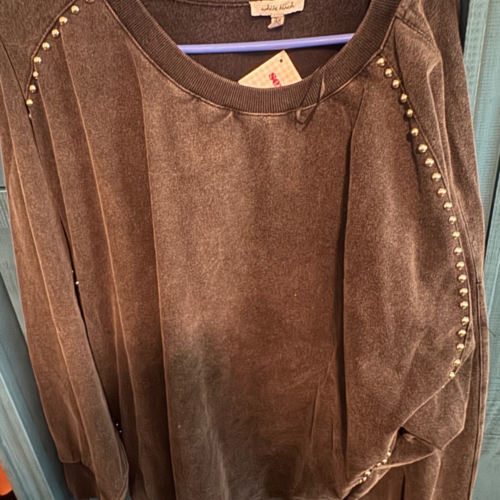 White Birch Charcoal Sweatshirt with Studded Accents